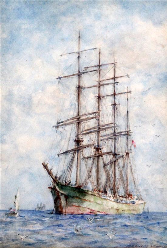 Henry Scott Tuke (1858-1929) Alorisa, three master at sea, 13.75 x 9.75in.
